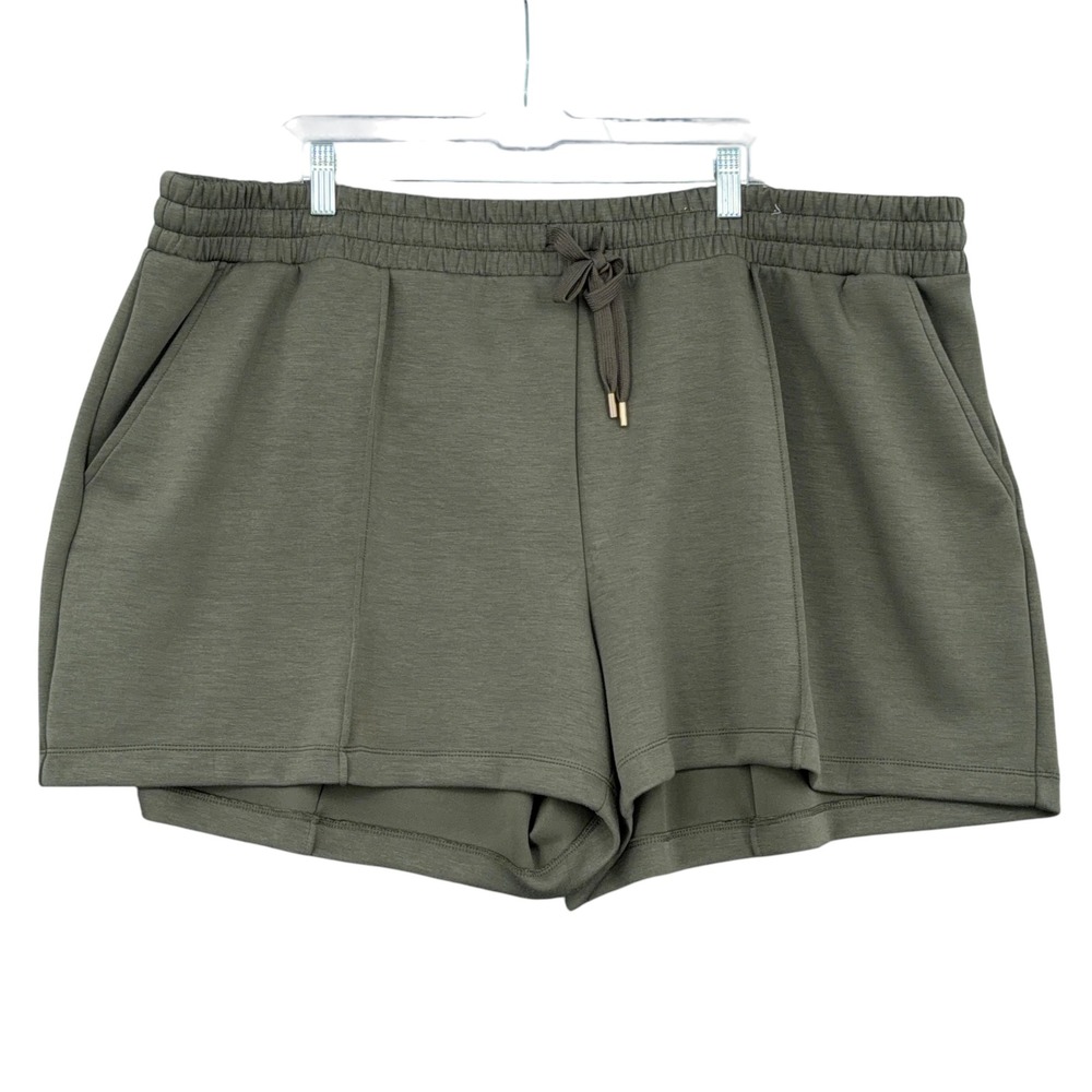 Stylus Athleisure Shorts Womens‎ 2X Polyester Rayon Olive Green